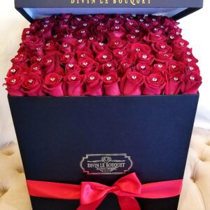 Black Color Large Square Box with Re Rose