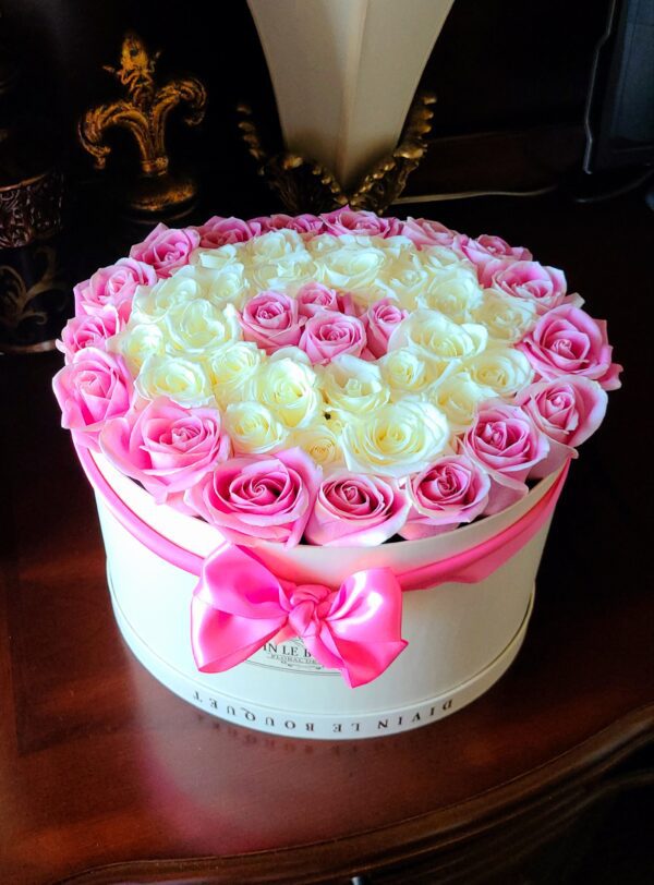 Light Pink and White Flower Oval Rose Box