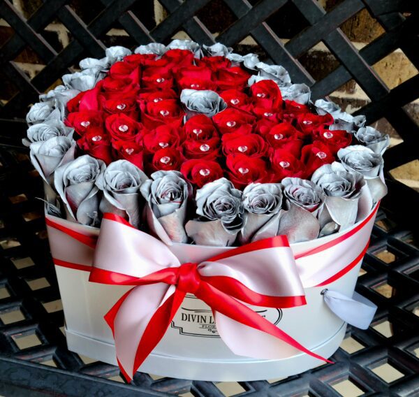 Silver and Red Color Rose Heart Box