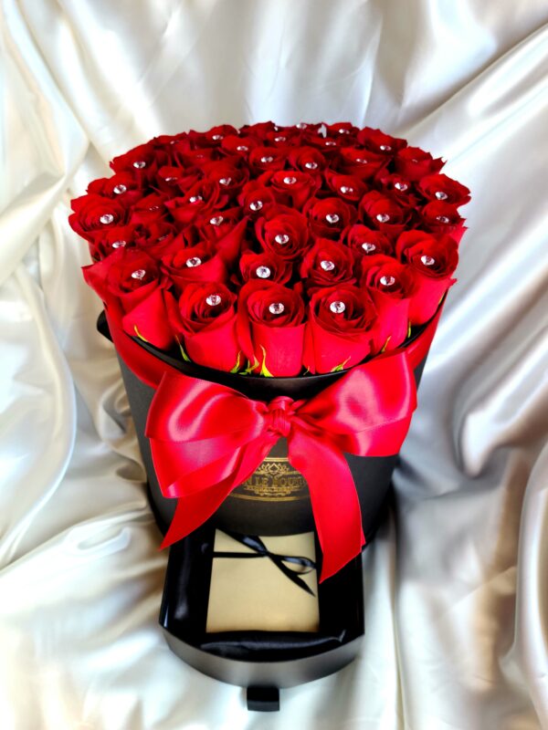 Primary Red Rose Round Box With Drawer Chocolates