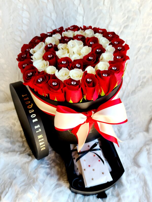 Round Box With Drawer Chocolates with Red and White Rose