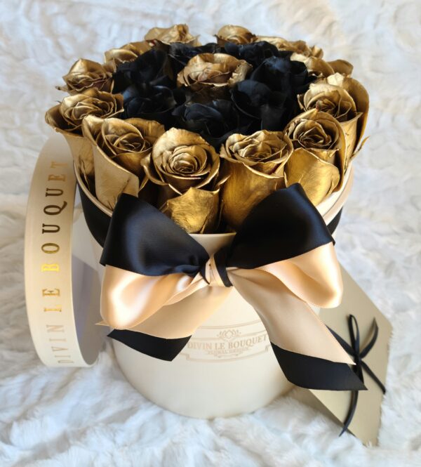 Black and Gold Roses Small Round Box
