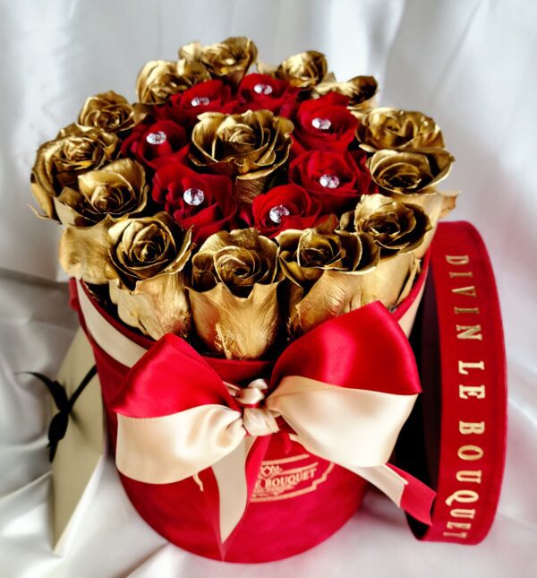 Small Round Red Box with Gold and Red Roses