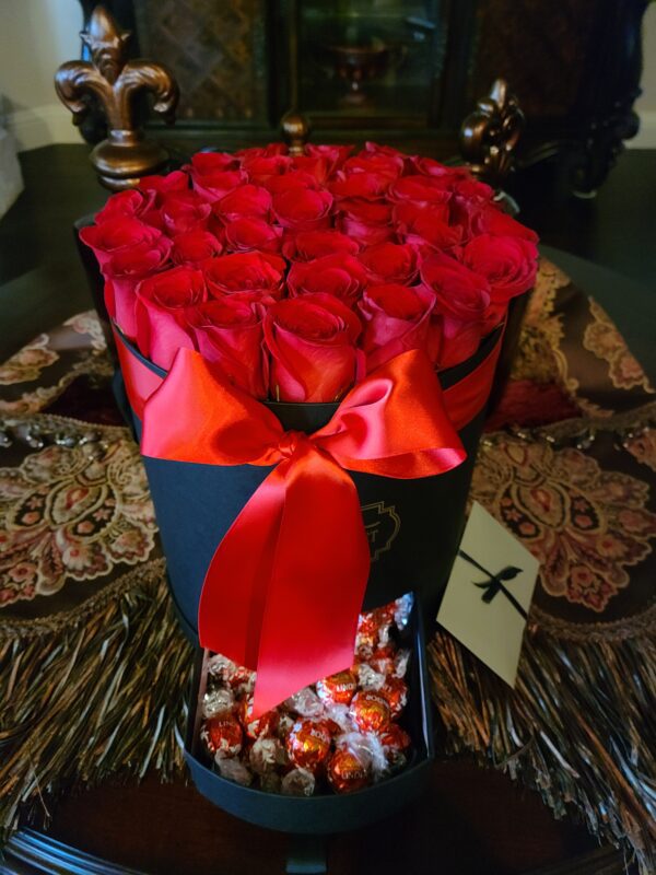 Round Box With Drawer Chocolates With Red Color Ribbon