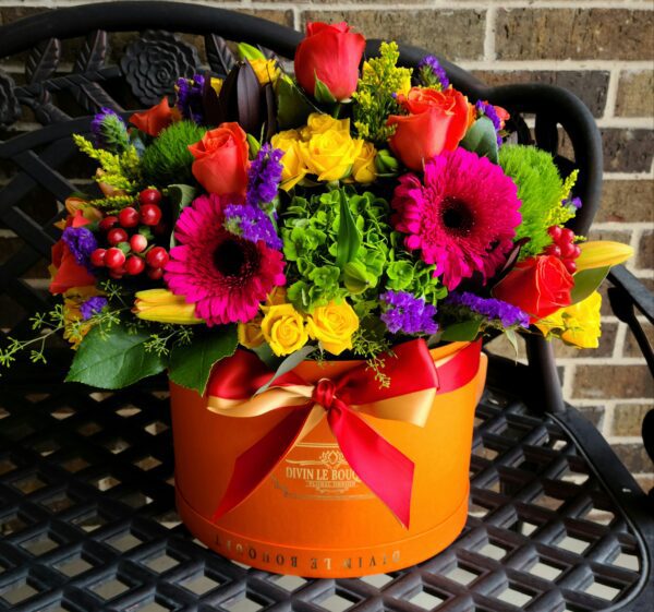 Orange Color Mixed Flowers Bright Oval Box
