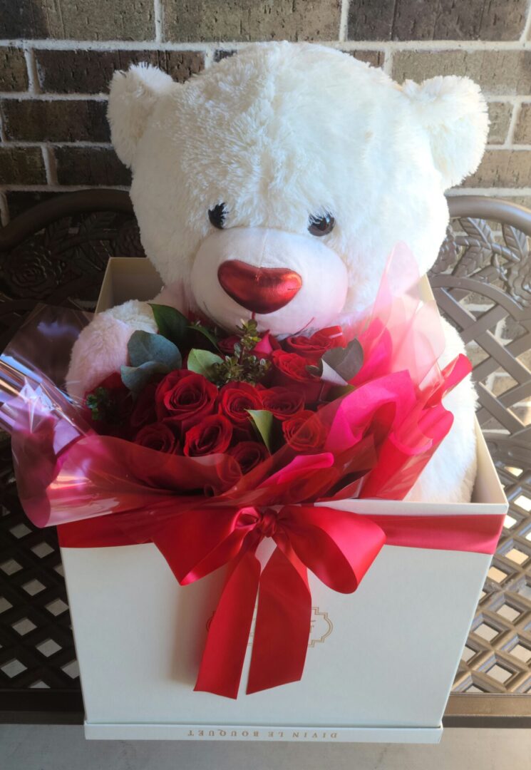 Rose Bear chocolates in large Box from Divin Le Bouquet
