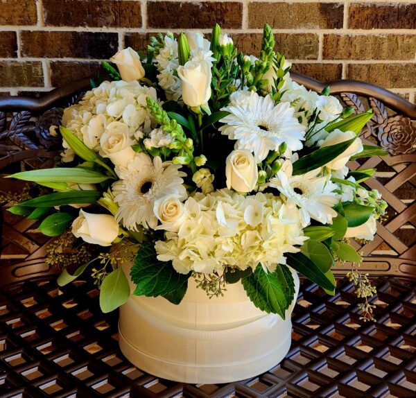 White Color Mixed White Flowers Medium Sympathy Oval Box