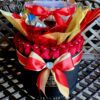 A bouquet of roses in a hat box